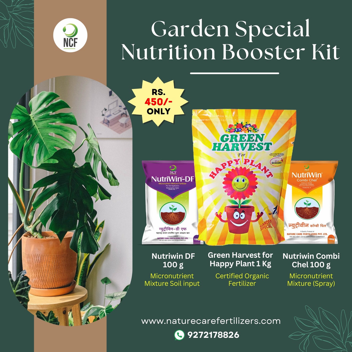 Nature Care Fertilizers plant booster fertilizer pack with Green Harvest Happy Plant and Nutriwin micronutrient mix