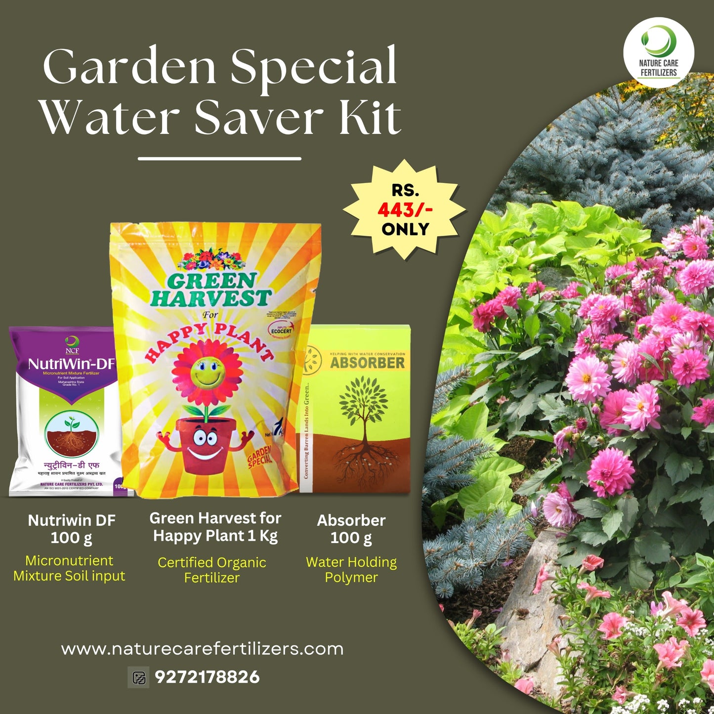 Garden Special Water Saver Kit - Green Harvest Happy Plant 1kg, Absorber & Nutriwin DF 100gm Kit