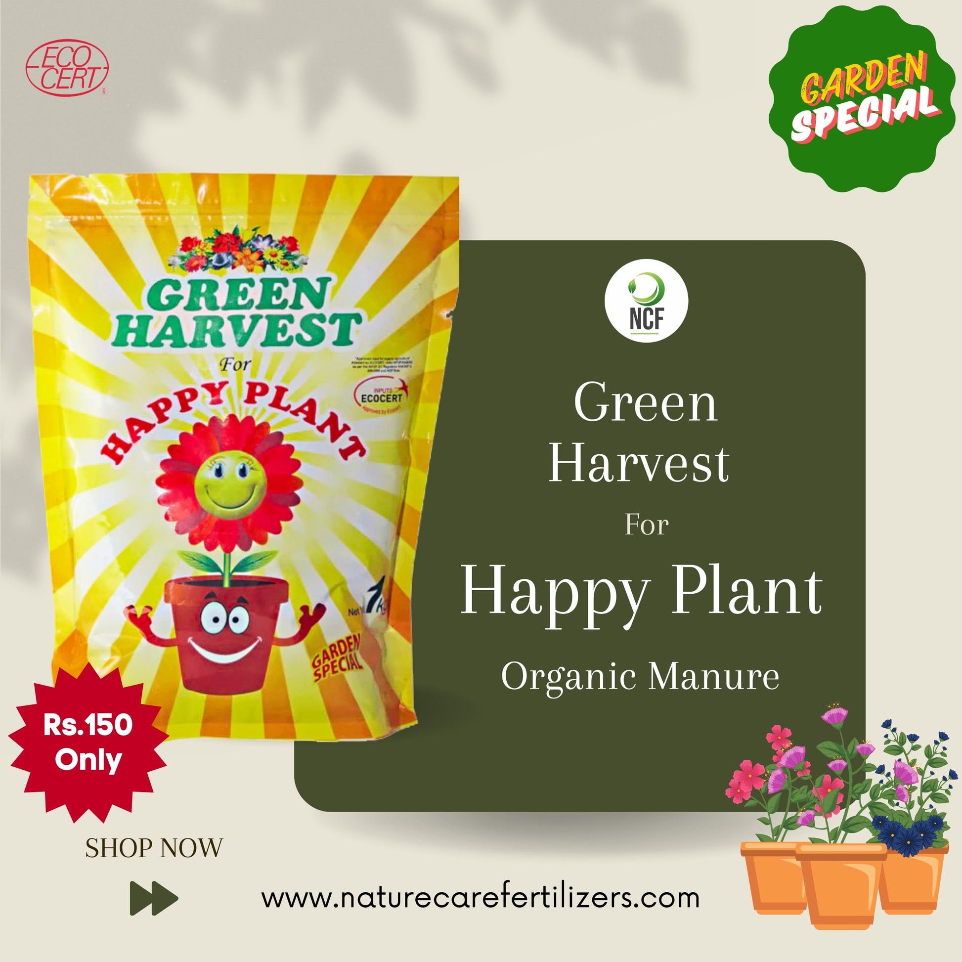 Green Harvest organic manure by Nature Care Fertilizers best organic fertilizer for home gardens