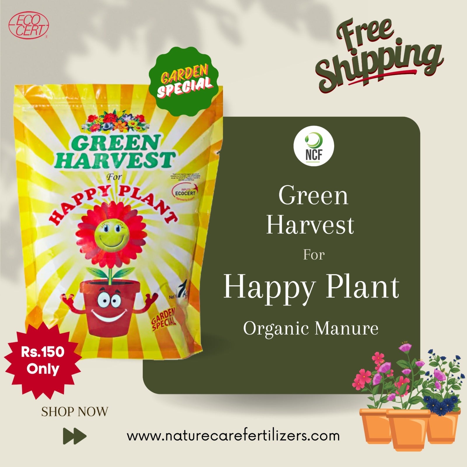 Green Harvest organic manure by Nature Care Fertilizers, the best organic fertilizer for home gardens