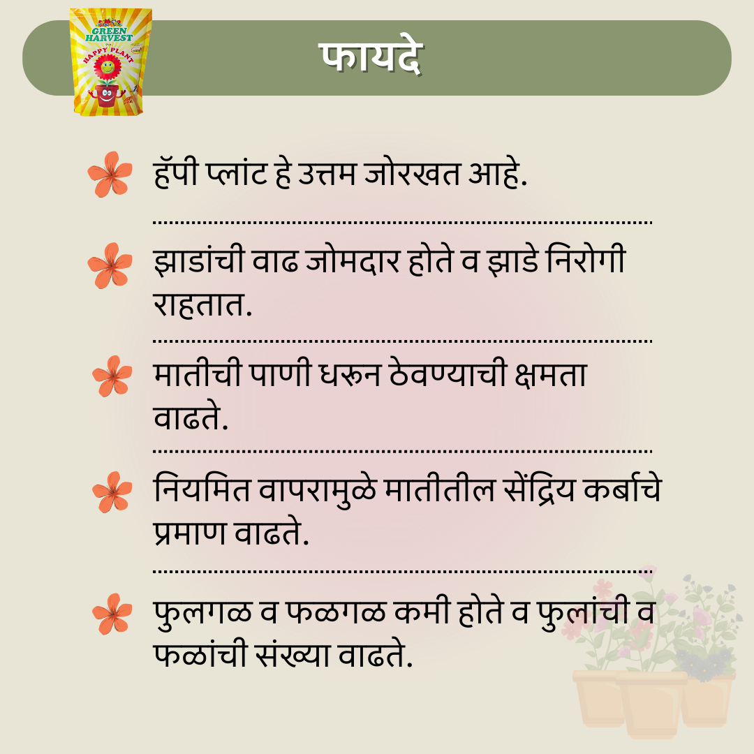 Benefits of Nature Care Fertilizers best organic fertilizer for home gardens shown with flower icons and text in Marathi