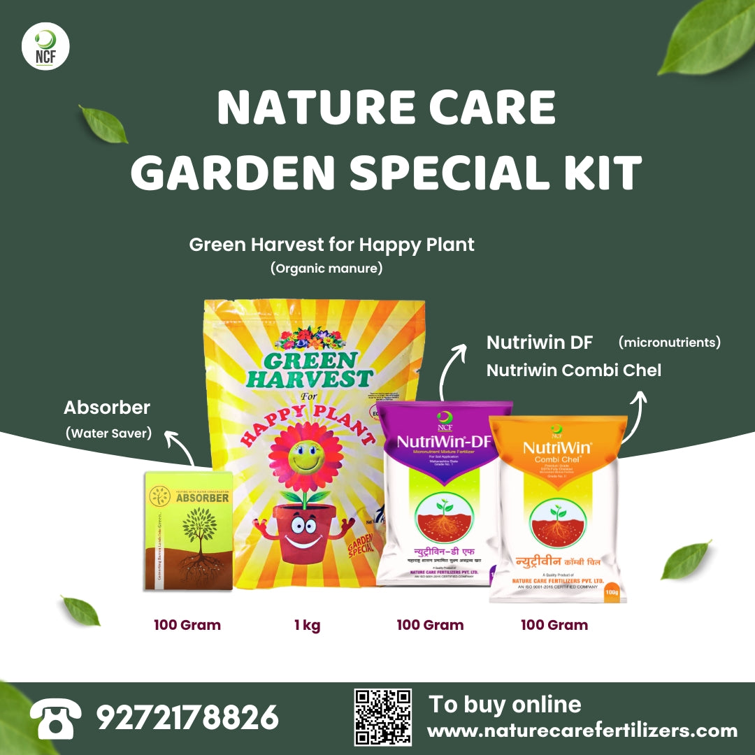 Nature Care organic garden fertilizer kit with Green Harvest organic manure and Nutriwin micronutrient products