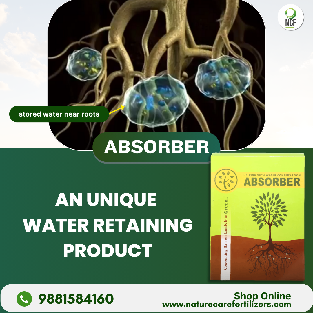 Nature Care Fertilizers organic soil absorber water retaining product with root water storage illustration