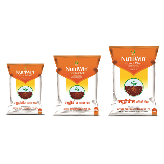 Nutriwin Combi Chel Premium for crops fertilizer bags in three different sizes by Nature Care Fertilizers