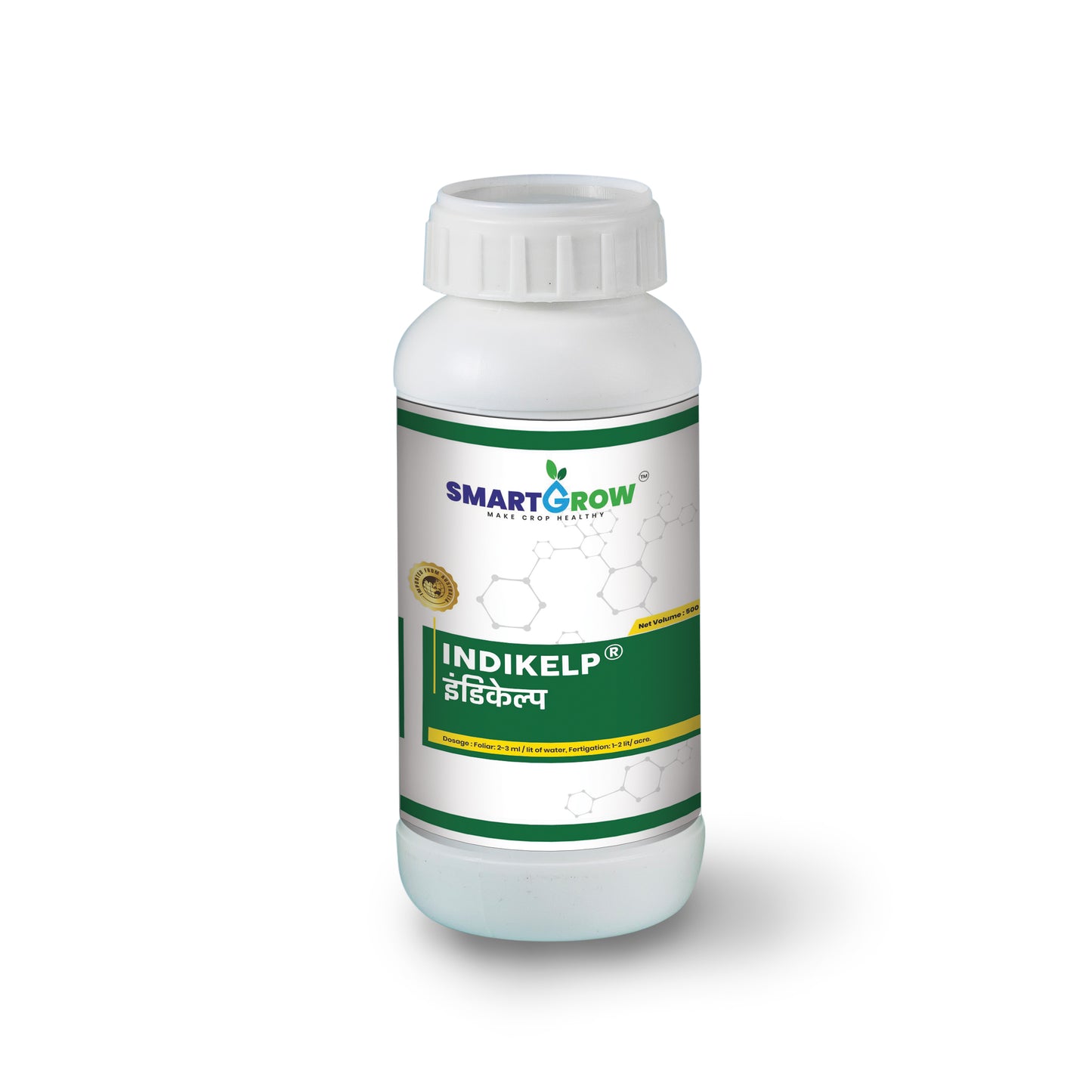 Indikelp liquid plant tonic by Nature Care Fertilizers in a white bottle with green label