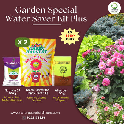 Garden Special Water Saver Kit Plus- Green Harvest Happy Plant pack of 2(1 KG each) , Absorber & Nutriwin DF 100gm Kit