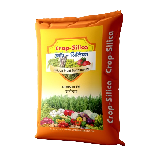 Nature Care Fertilizers Crop silica plant supplement granules bag with images of vegetables and crops