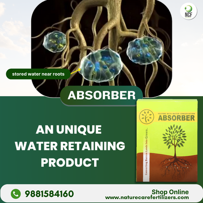 Nature Care Fertilizers organic soil absorber water retaining product with root water storage illustration