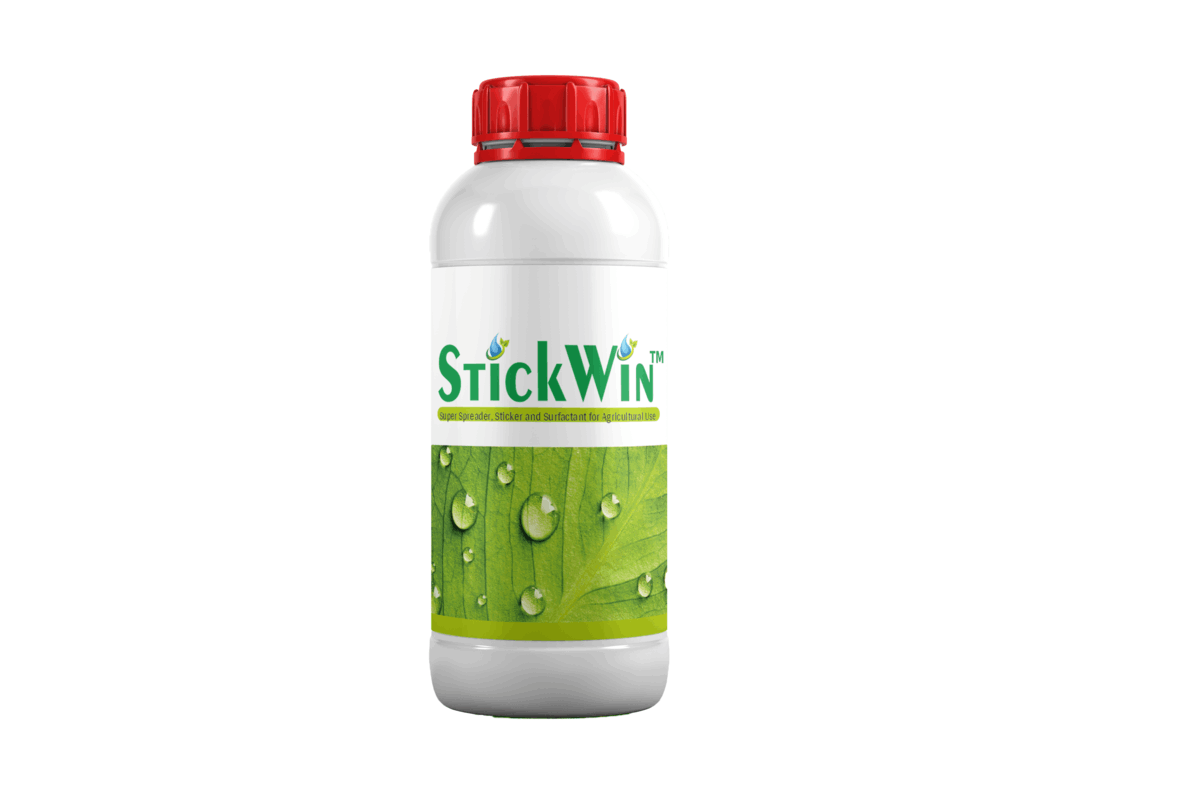 StickWin natural fertilizer for crops bottle by Nature Care Fertilizers with green leaf design and red cap
