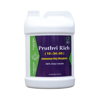 Nature Care Fertilizers Pruthvi Rich ammonium polyphosphate fertilizer container with 100 percent water soluble formula